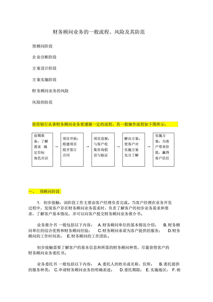 常年財務顧問業(yè)務流程包括下列